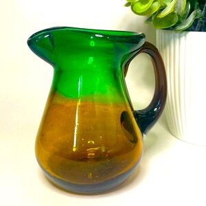 Hand blown Green Amber Glass Pitcher